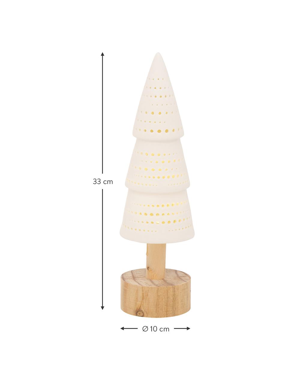 Op batterijen werkende decoratieve kerstboom Lumio, Grenenhout, porselein, Wit, helder hout, Ø 10 x H 33 cm