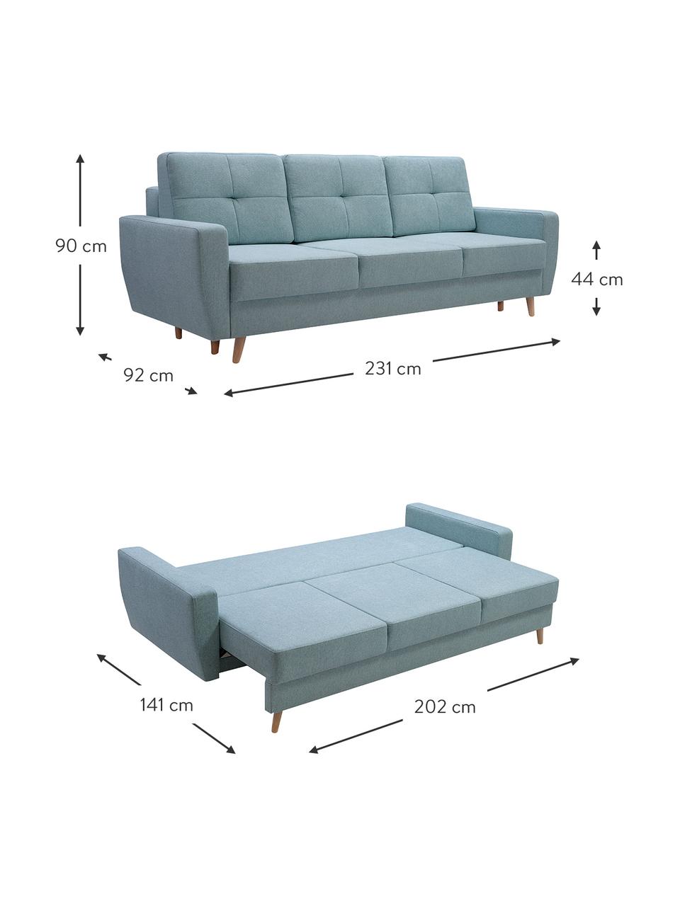 Sofá cama Bueno (3 plazas), con espacio de almacenamiento, Tapizado: 100% poliéster, Azul, An 231 x F 92 cm