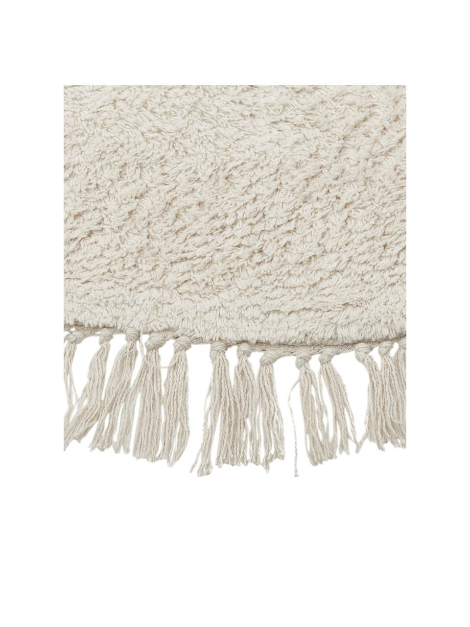 Kulatý ručně tkaný bavlněný koberec s třásněmi Daya, Krémově bílá, Ø 150 cm (velikost M)