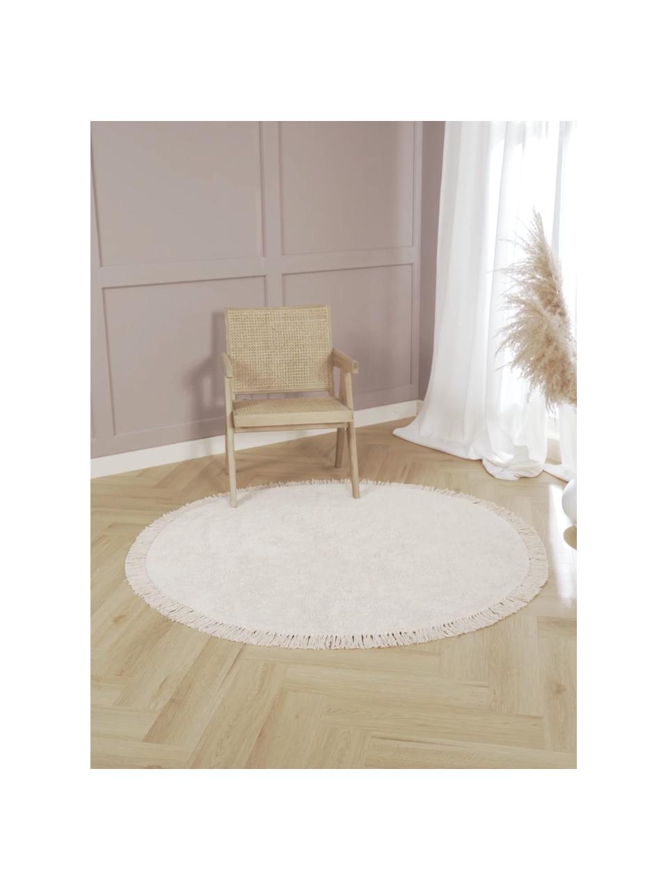 Tapis rond en coton tufté main Daya, Blanc crème, Ø 150 cm (taille M)