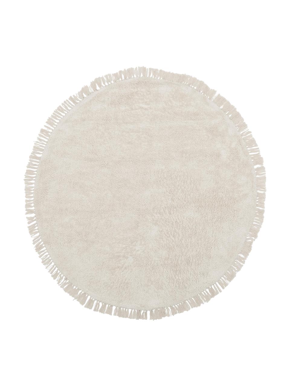 Okrągły ręcznie tuftowany dywan z bawełny z frędzlami Daya, Kremowobiały, Ø 150 cm (Rozmiar M)