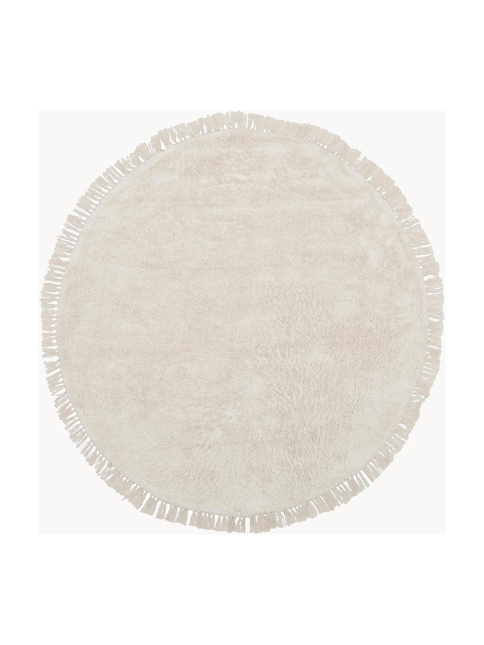 Okrúhly ručne tuftovaný bavlnený koberec so strapcami Daya, Krémovobiela, Ø 120 cm (veľkosť S)