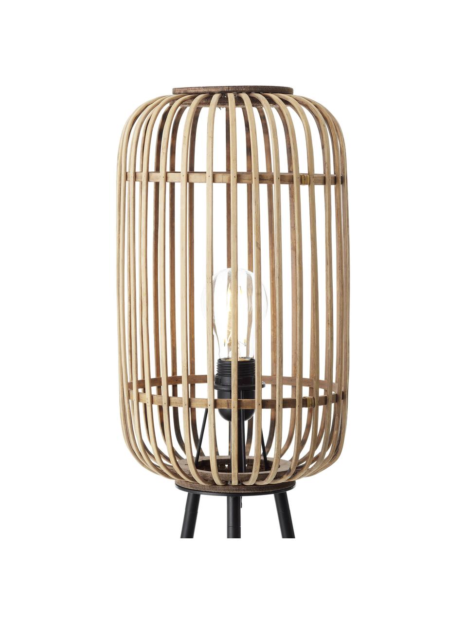 Kleine Tripod Stehlampe Woodrow aus Rattan, Lampenschirm: Rattan, Lampenfuß: Metall, Hellbraun, Schwarz, Ø 45 x H 130 cm