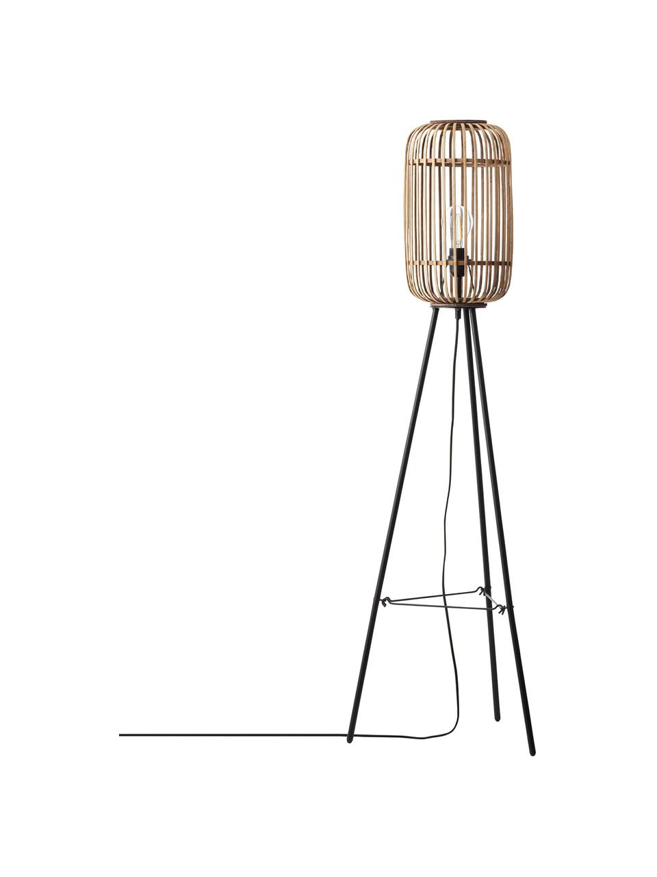 Lampa podłogowa trójnóg z rattanu Woodrow, Jasny brązowy, czarny, Ø 45 x W 130 cm