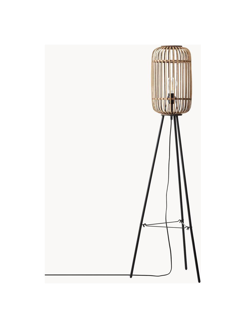 Petit lampadaire trépied en rotin Woodrow, Noir, brun clair, haut. 130 cm