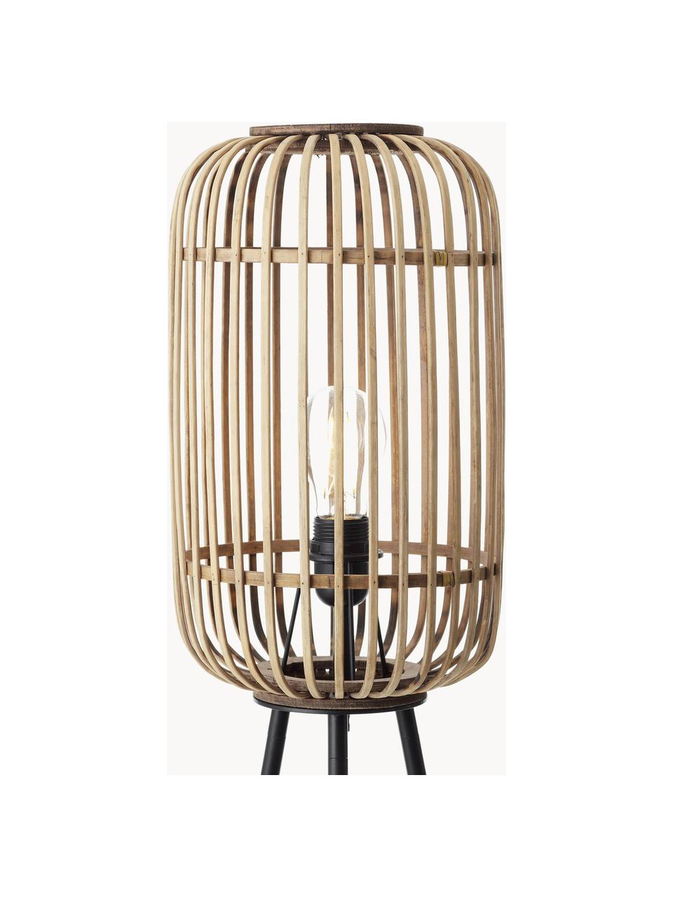 Lampada da terra treppiede piccola in rattan Woodrow, Paralume: rattan, Nero, marrone chiaro, Alt. 130 cm