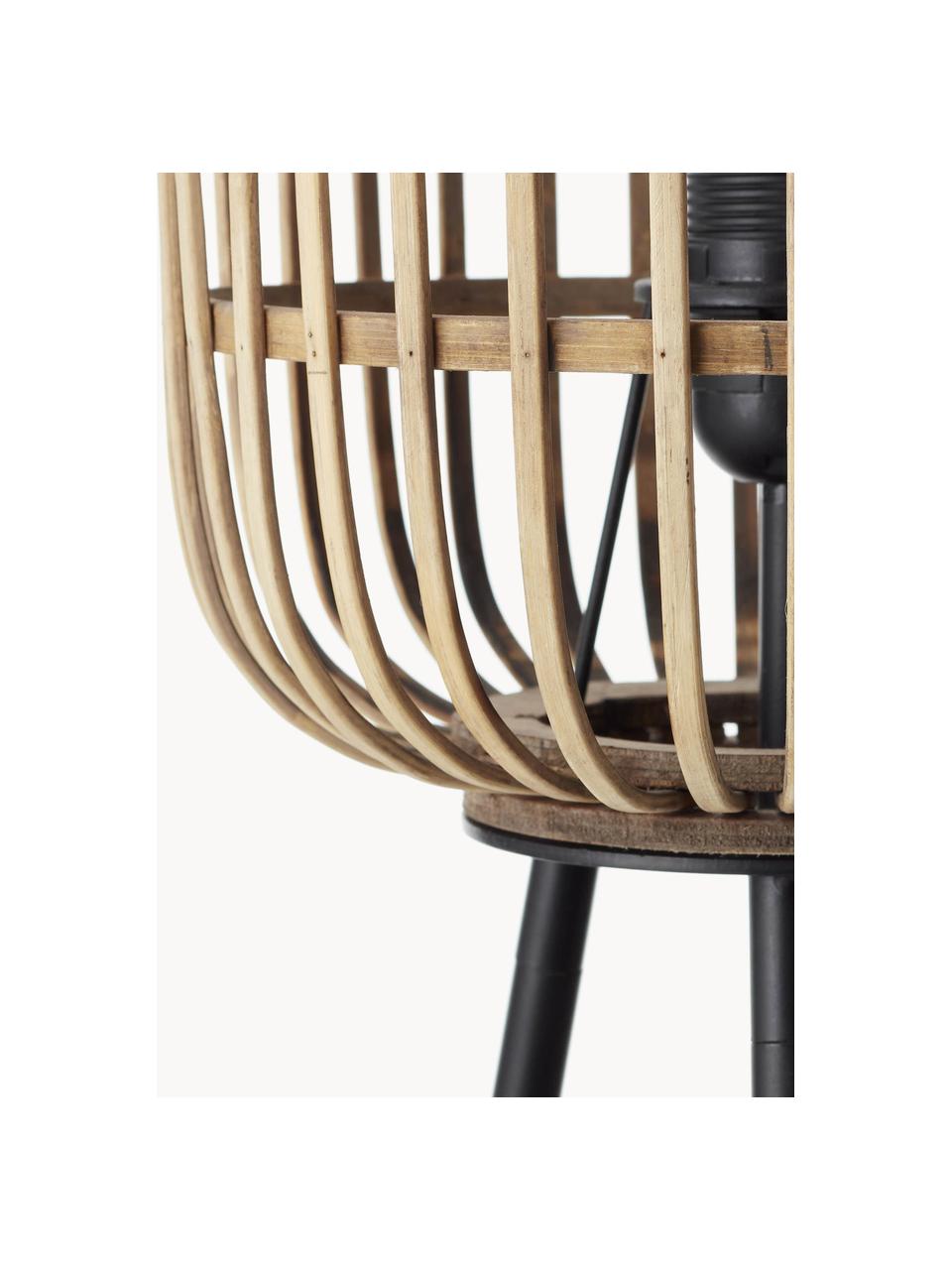 Lampada da terra treppiede piccola in rattan Woodrow, Paralume: rattan, Nero, marrone chiaro, Alt. 130 cm