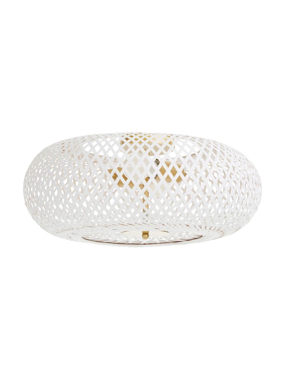 Plafonnier design en bambou Evelyn, Blanc, couleur dorée, Ø 50 x haut. 20 cm
