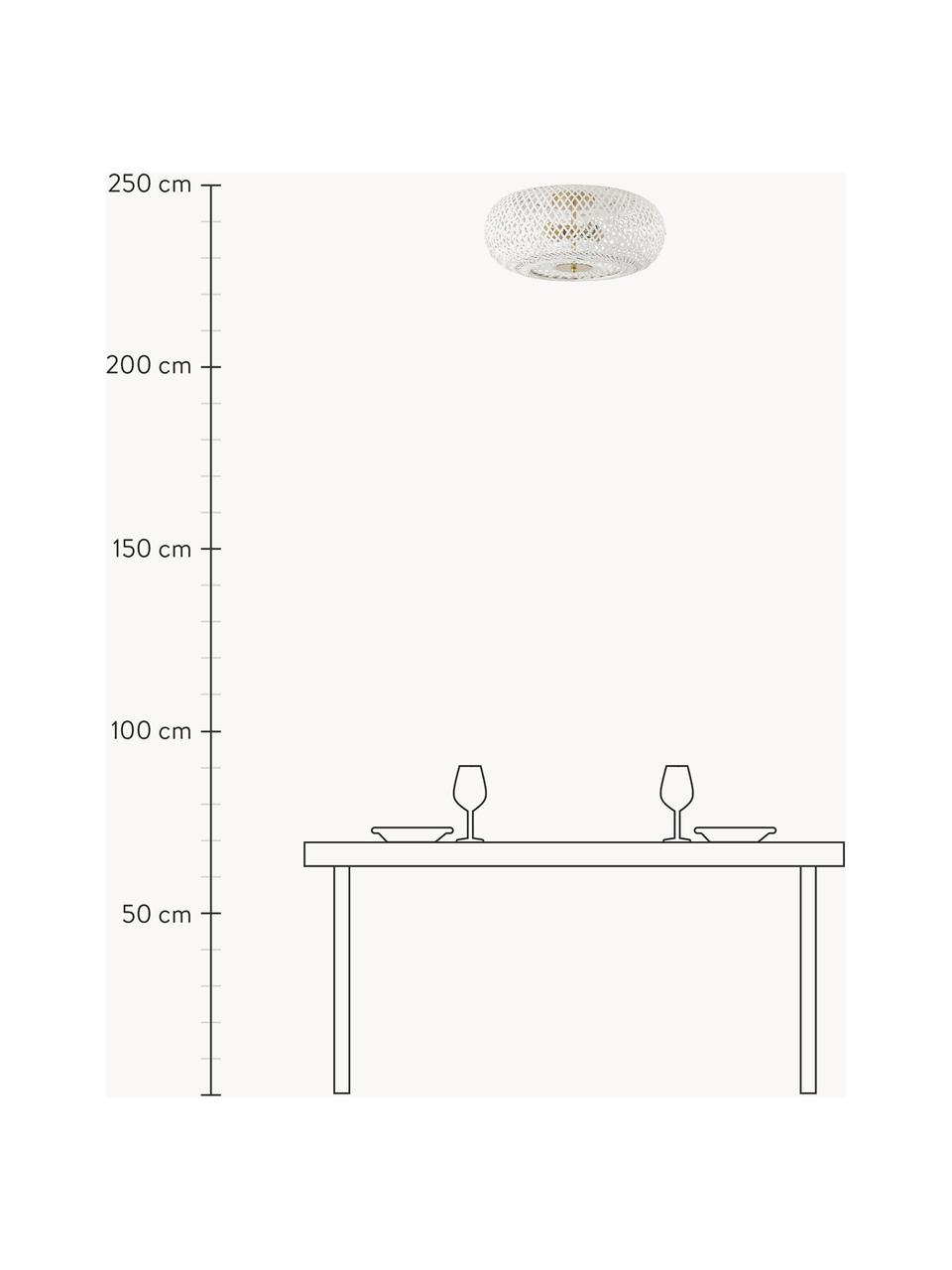Design Deckenleuchte Evelyn aus Bambus, weiss, Lampenschirm: Bambus, Baldachin: Metall, pulverbeschichtet, Dekor: Metall, pulverbeschichtet, Weiss, Goldfarben, Ø 50 x H 20 cm