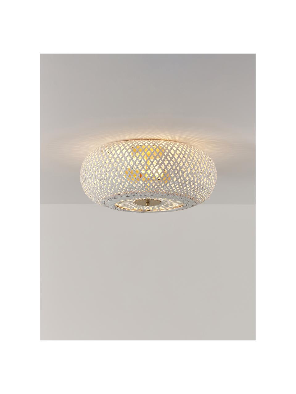 Lampa sufitowa z włókna bambusowego Evelyn, Biały, odcienie złotego, Ø 50 x W 20 cm