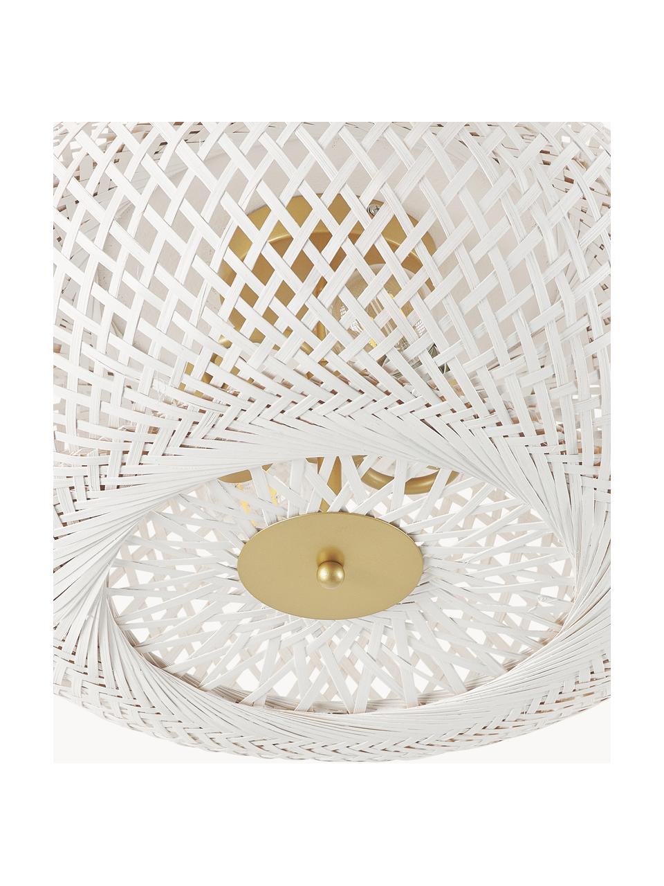 Plafonnier design en bambou Evelyn, Blanc, doré, Ø 50 x haut. 20 cm