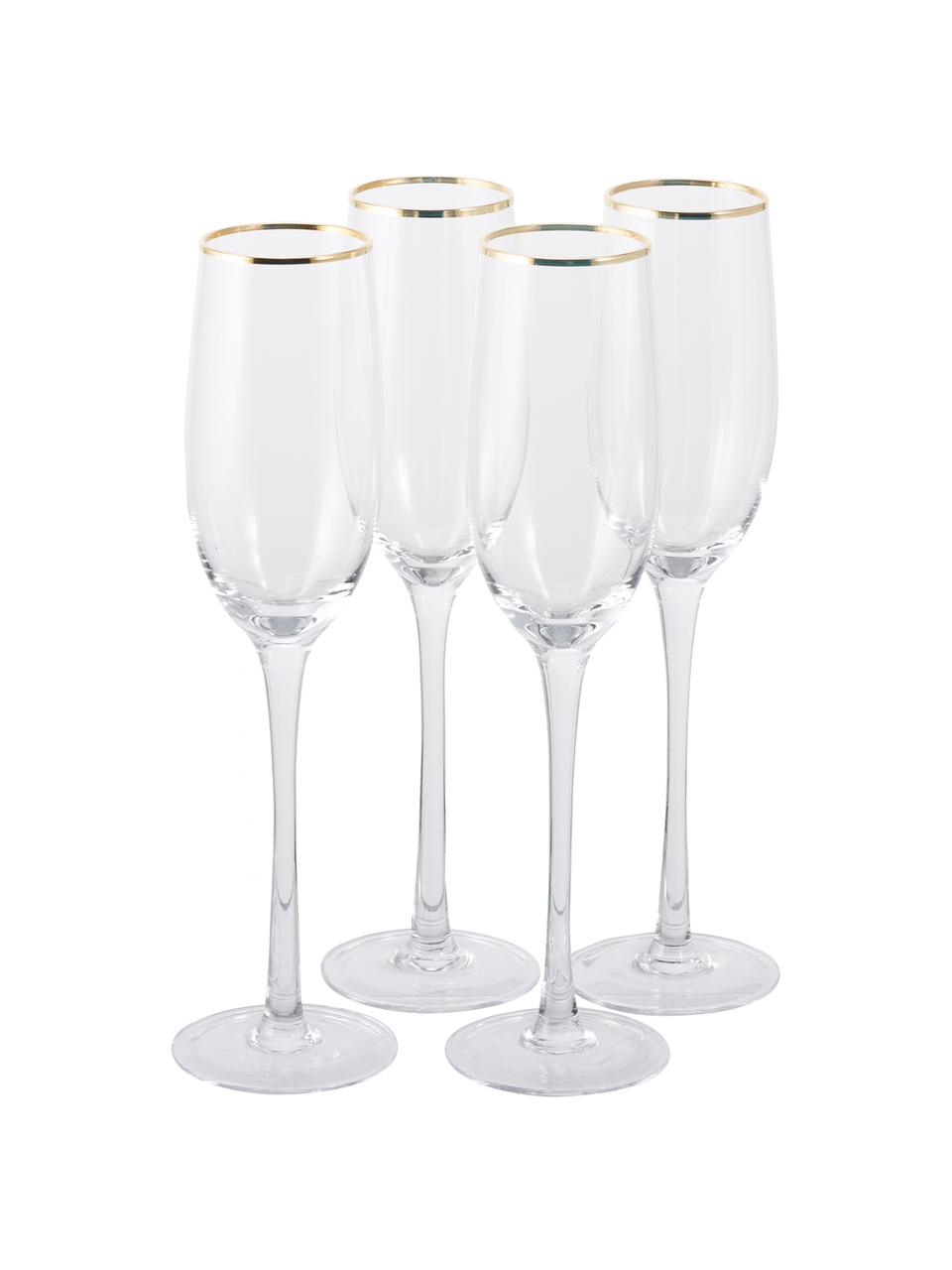 Flûte à champagne avec bordure dorée Chloe, 4 pièces, Transparent