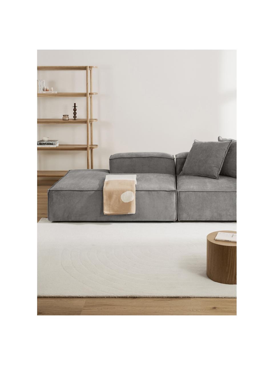 Modulo-Chaise longue in velluto a coste Lennon, Rivestimento: velluto a coste (92% poli, Struttura: legno massiccio compensat, Piedini: plastica, Velluto a coste grigio, Larg. 150 x Alt. 68 cm, schienale a destra