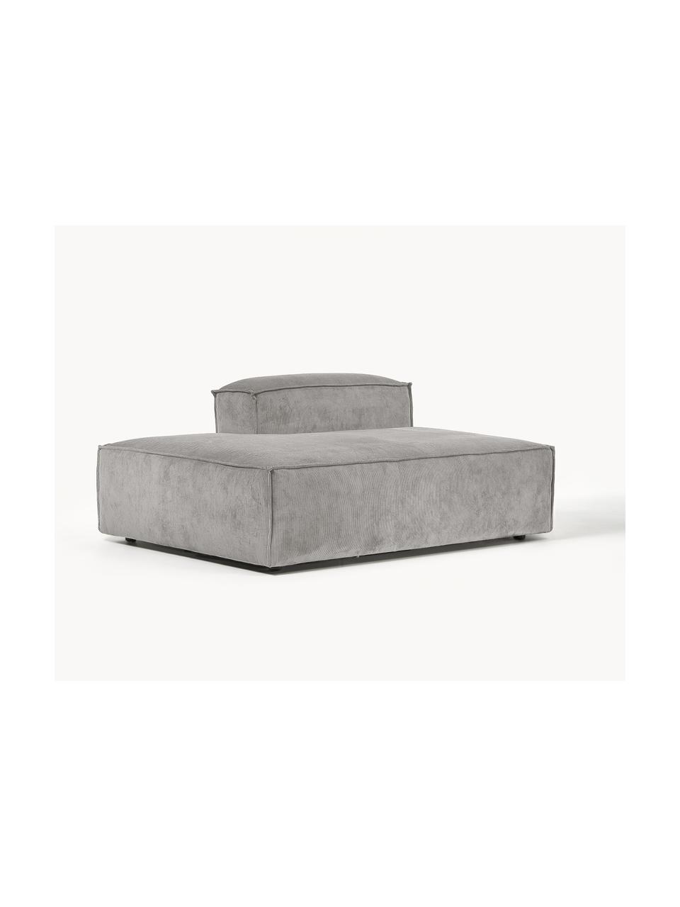Modulo-Chaise longue in velluto a coste Lennon, Rivestimento: velluto a coste (92% poli, Struttura: legno di pino massiccio, , Piedini: plastica, Velluto a coste grigio chiaro, Larg. 150 x Prof. 119 cm, schienale a destra