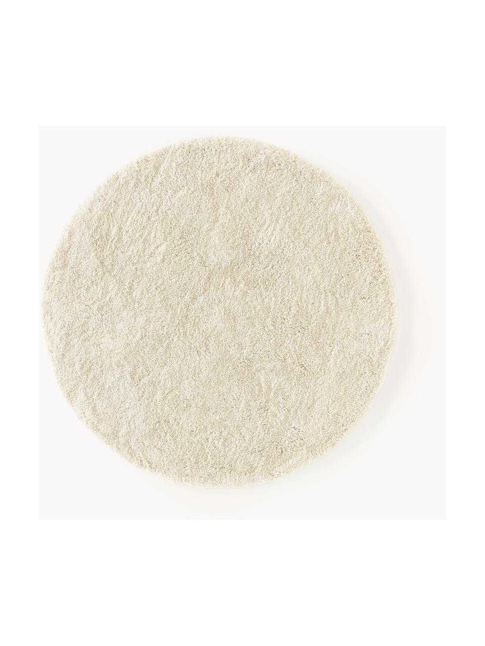 Tappeto rotondo morbido a pelo lungo Leighton, Retro: 70% poliestere, 30% coton, Bianco crema, Ø 120 x Alt. 3 cm (taglia S)