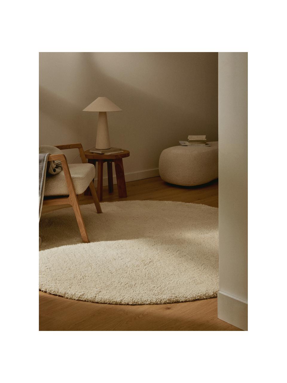 Pluizig rond hoogpolig vloerkleed Leighton, Bovenzijde: microvezels (100% polyest, Onderzijde: 70% polyester, 30% katoen, Crèmewit, Ø 120 x H 3 cm (maat S)