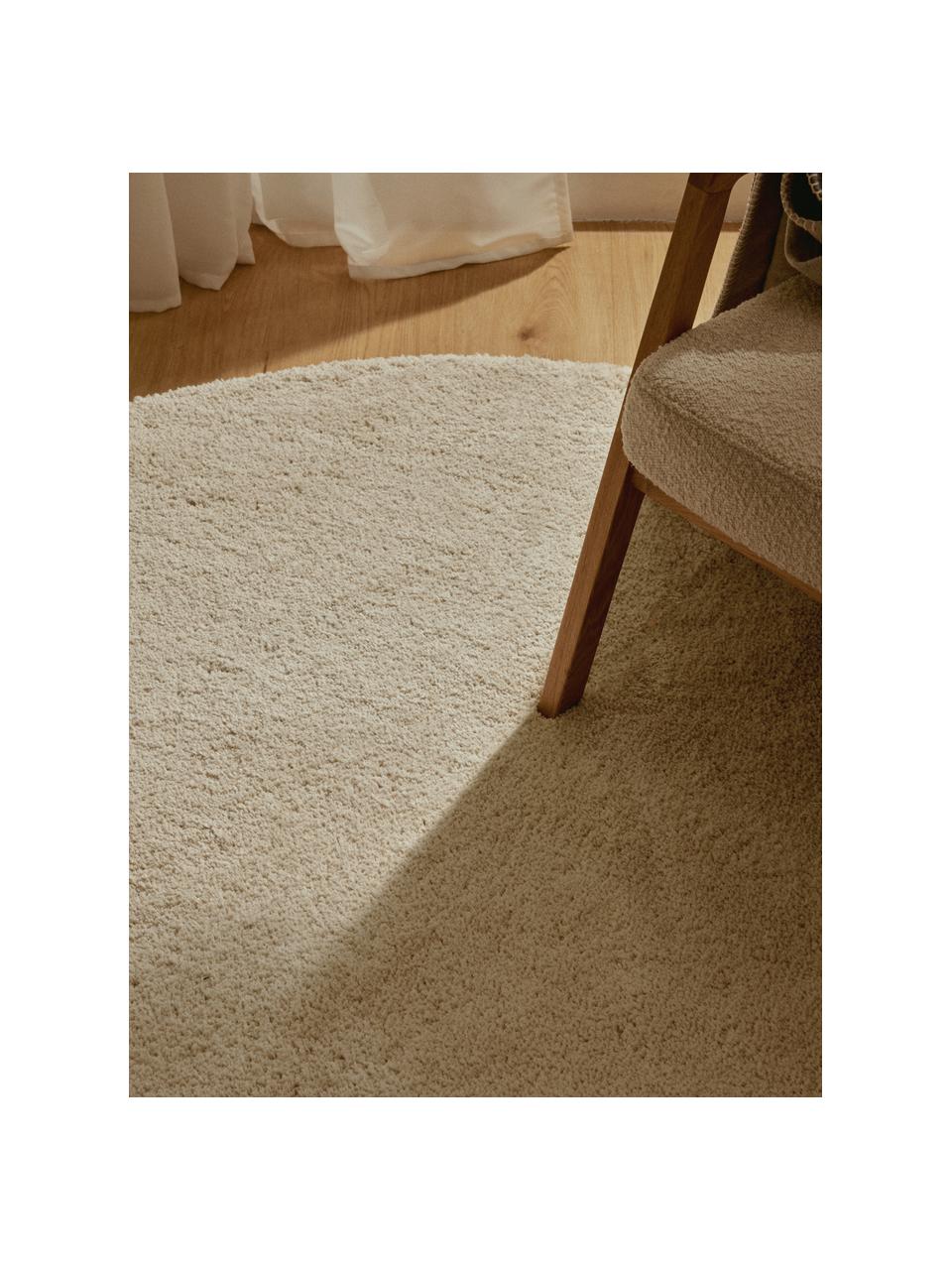 Načechraný kulatý koberec s vysokým vlasem Leighton, Krémově bílá, Ø 120 x V 3 cm (velikost S)