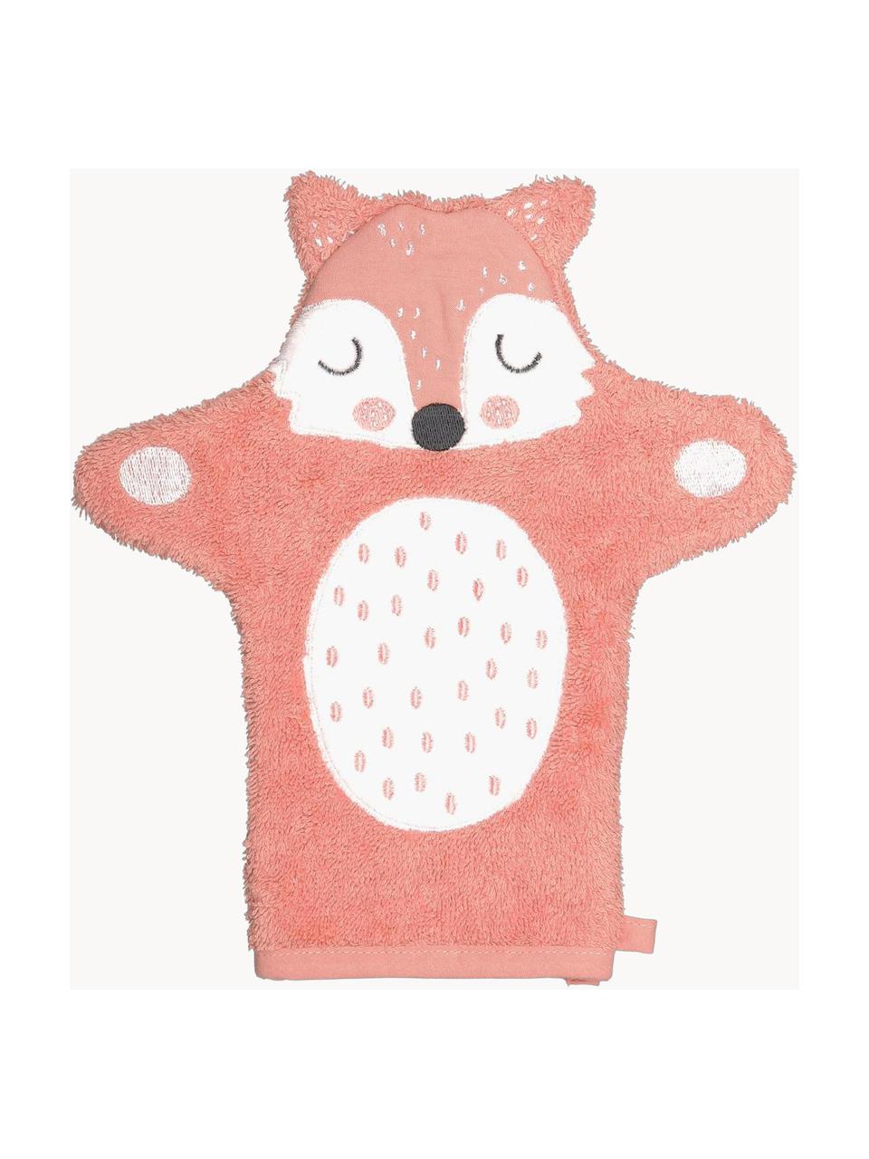 Washandje Fox van biokatoen, 100% biokatoen, Roze, wit, zwart, B 21 x L 26 cm