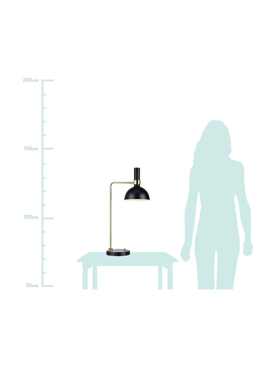 Dimbare XL-tafellamp Larry, Lampvoet: messing, Zwart, messingkleurig, 33 x 65 cm
