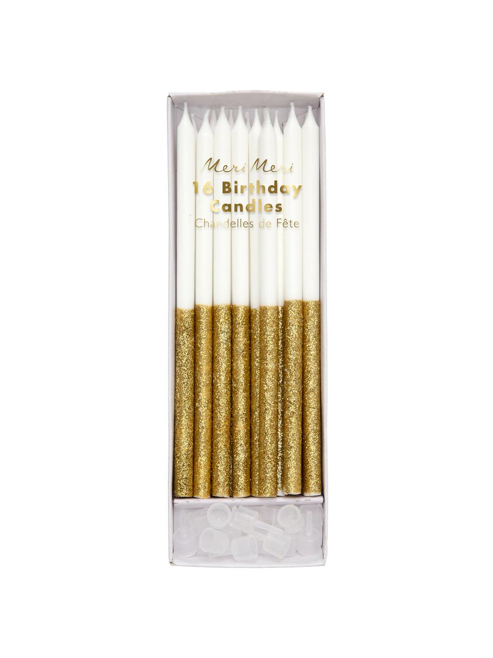 Set candele Dippy, 32 pz., Paraffina, materiale sintetico, Bianco, dorato, Ø 1 x Alt. 15 cm