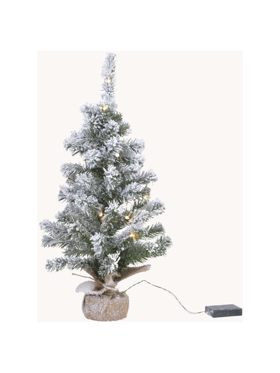 Albero di Natale artificiale a LED Imperial, alt. 90 cm, innevato, Coperchio: juta, Verde, bianco, Ø 46 x Alt. 90 cm