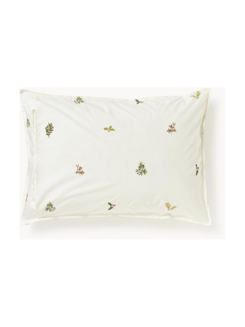 Taie d'oreiller réversible en percale de coton Twigs, Blanc cassé, multicolore, larg. 50 x long. 70 cm