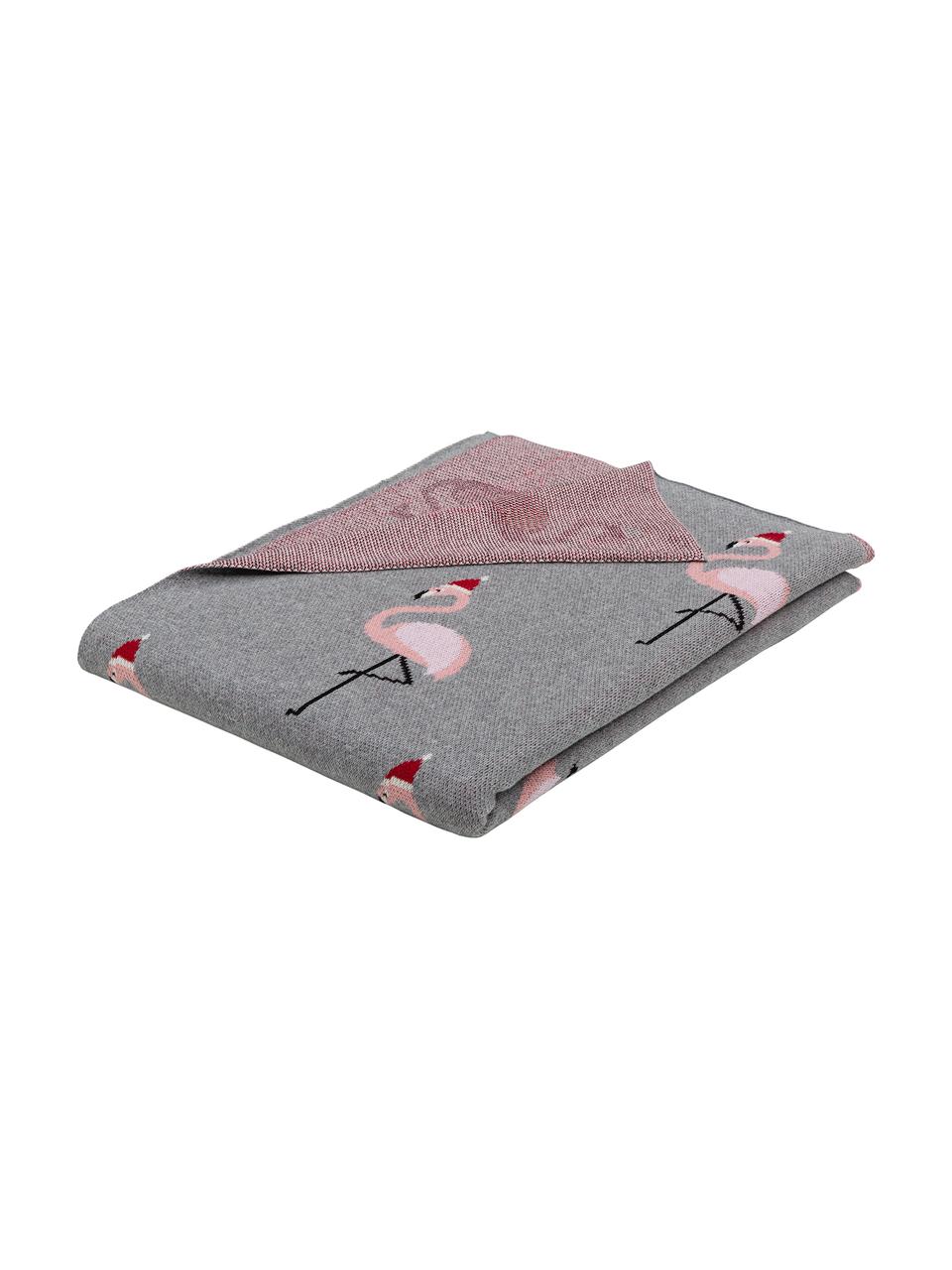 Manta doble cara tejida Flamingo, 100% algodón, Gris, multicolor, An 150 x L 200 cm