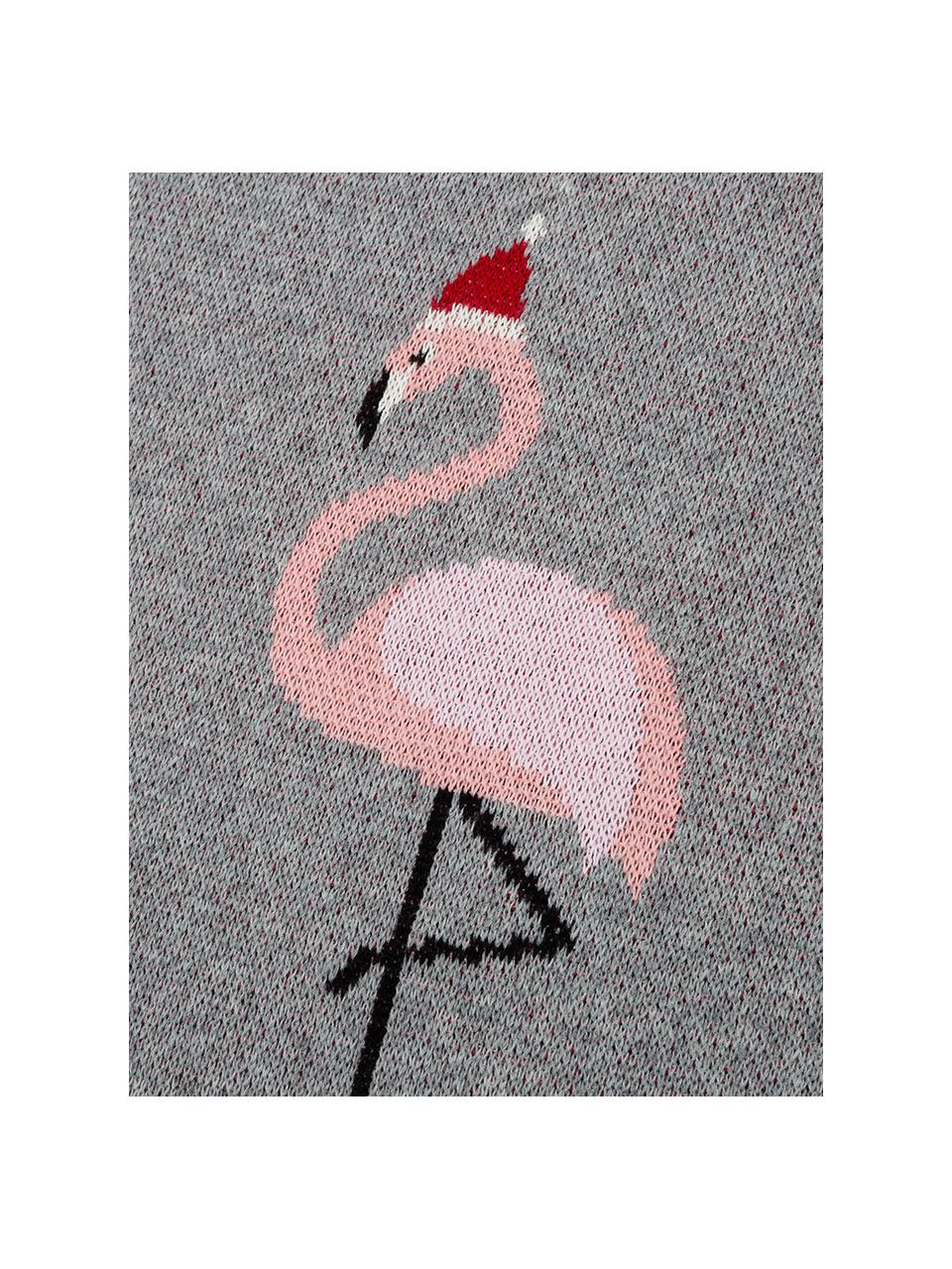 Plaid natalizio con fenicotteri Flamingo, 100% cotone, Grigio, multicolore, P 150 x L 200 cm