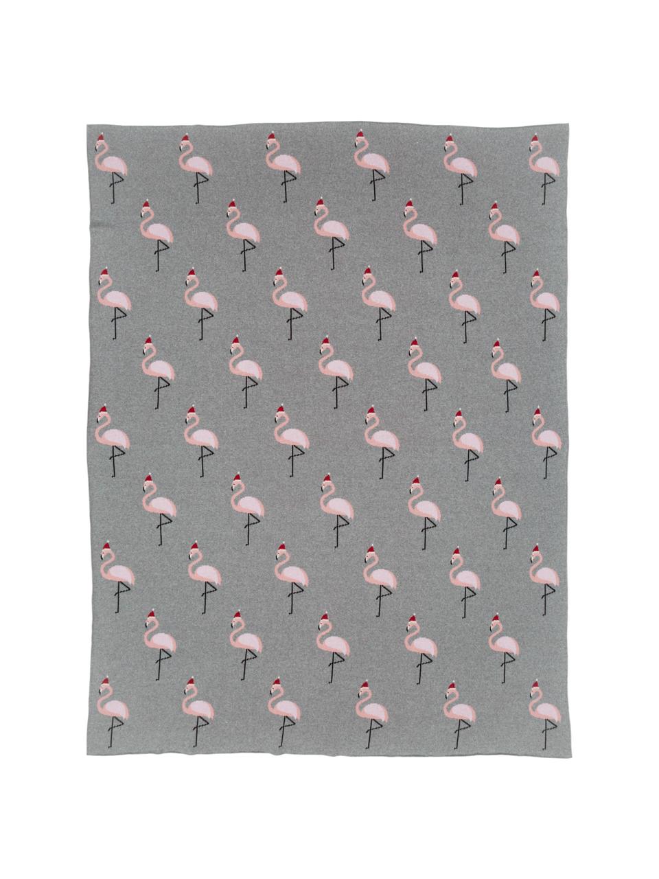 Gebreide dubbelzijdige plaid Flamingo, 100% katoen, Grijs, multicolour, 150 x 200 cm