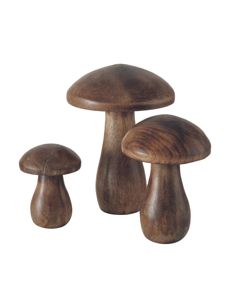 Champignons décoratifs en bois Terjol, 3 élém., Bois, Brun, Lot de différentes tailles