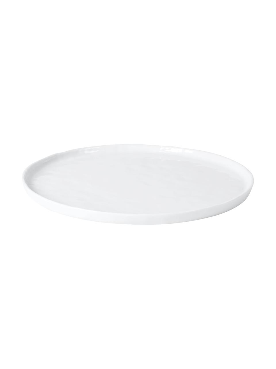 Platos llanos con superficie irregular Porcelino, 4 uds., Porcelana con forma intencionalmente desigual, Blanco, Ø 27 cm