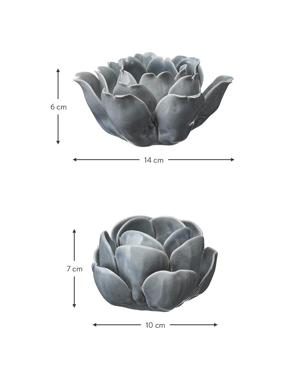 Teelichthalter-Set Sally, 2-tlg., Porzellan, lackiert, Grau, Set mit verschiedenen Größen