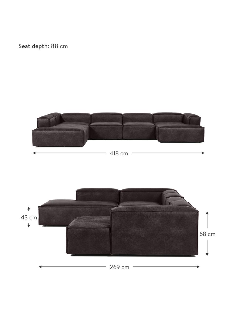 Sofá rinconera modular de cuero reciclado Lennon, Tapizado: cuero reciclado (70% cuer, Estructura: madera maciza, madera con, Patas: plástico, Cuero marrón grisaceo, An 418 x Al 68 cm, chaise longue izquierda