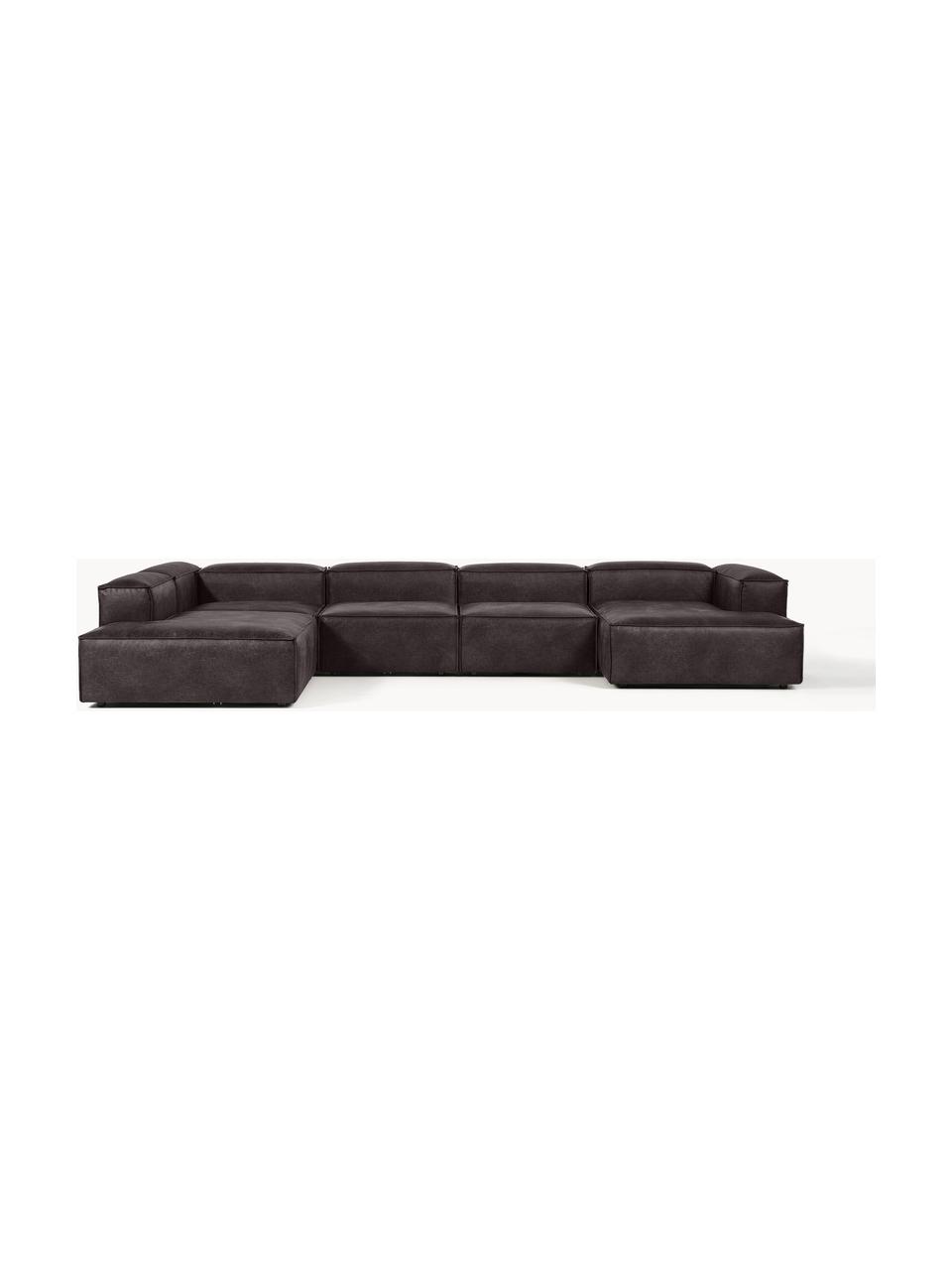 Sofa modułowa ze skóry z recyklingu Lennon, Tapicerka: skóra z recyklingu (70% s, Stelaż: lite drewno, sklejka, Nogi: tworzywo sztuczne, Taupe skóra, S 418 x G 269 cm,  lewostronna