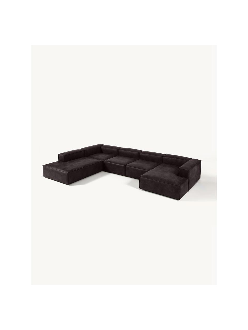 Sofá rinconera modular de cuero reciclado Lennon, Tapizado: cuero reciclado (70% cuer, Estructura: madera maciza, madera con, Patas: plástico Este producto es, Cuero gris pardo, An 418 x F 269 cm, chaise longue izquierda