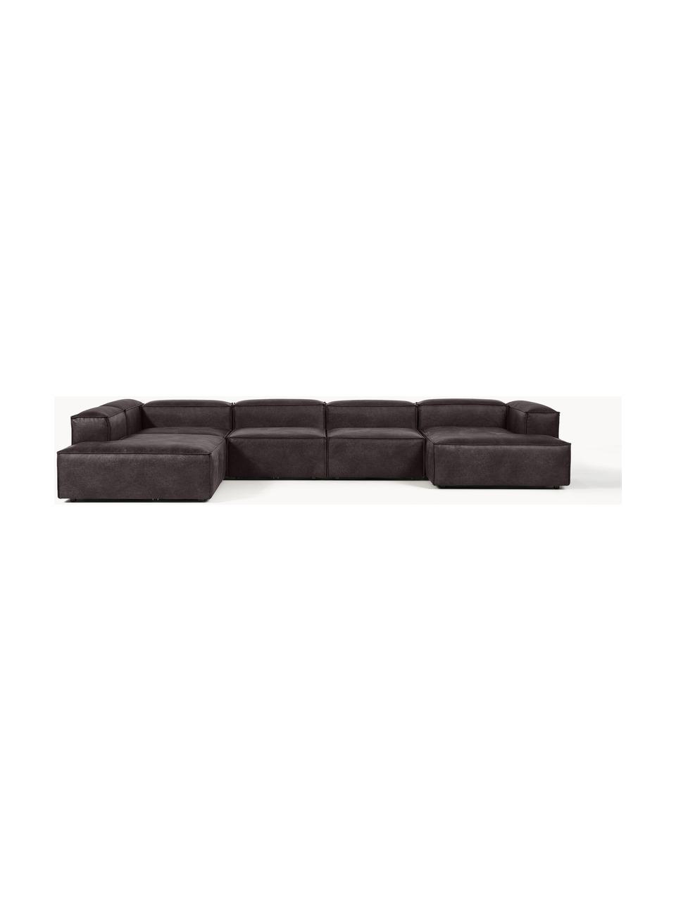 Sofa modułowa ze skóry z recyklingu Lennon, Tapicerka: skóra z recyklingu (70% s, Stelaż: lite drewno, sklejka, Nogi: tworzywo sztuczne Ten pro, Taupe skóra, S 418 x G 269 cm,  lewostronna