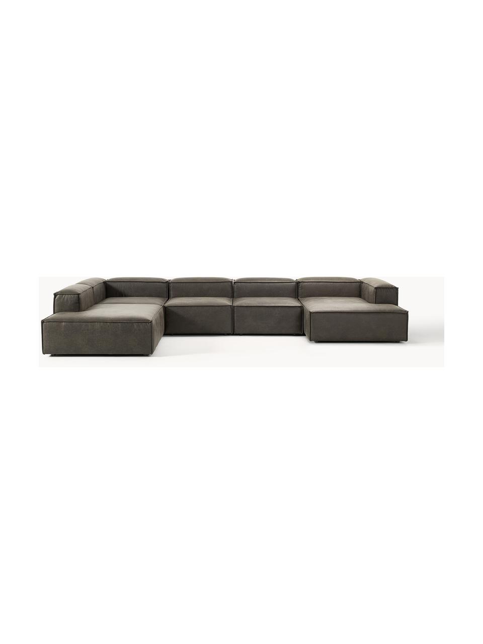 Sofa modułowa ze skóry z recyklingu Lennon, Tapicerka: skóra z recyklingu (70% s, Stelaż: lite drewno, sklejka, Nogi: tworzywo sztuczne Ten pro, Taupe skóra, S 418 x G 269 cm,  lewostronna