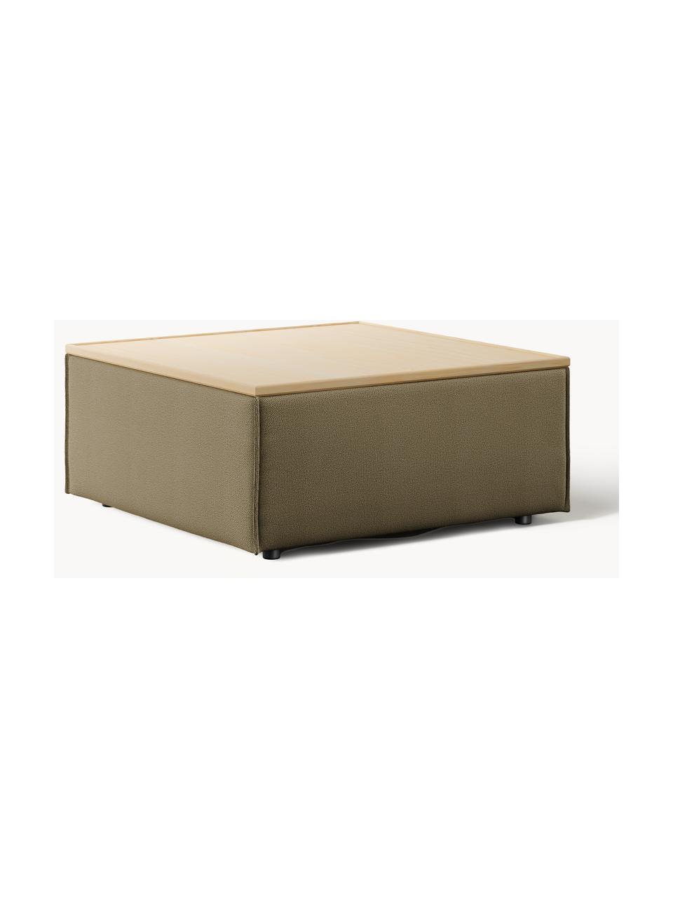 Sofa-Hocker Lennon mit Stauraum, Bezug: 100 % Polyester Der strap, Tablett: Eichenholz, Spannplatte m, Gestell: Spanplatte, mitteldichte , Webstoff Olivgrün, helles Eichenholz, B 88 x T 88 cm