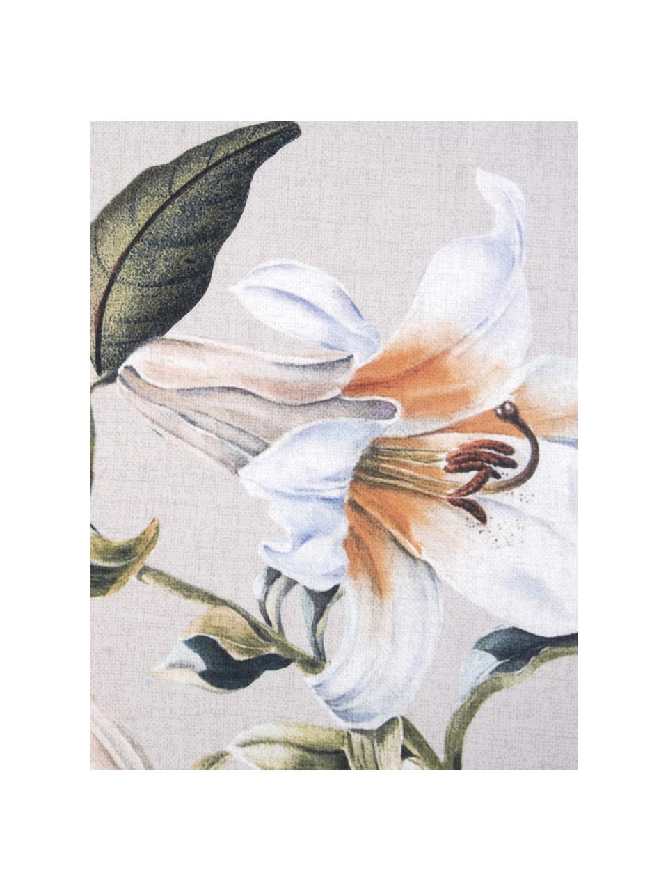 Povlečení z bavlněného saténu s květinovým potiskem Flori, Přední strana: béžová, krémově bílá  Zadní strana: béžová, 200 x 200 cm + 2 polštáře 80 x 80 cm