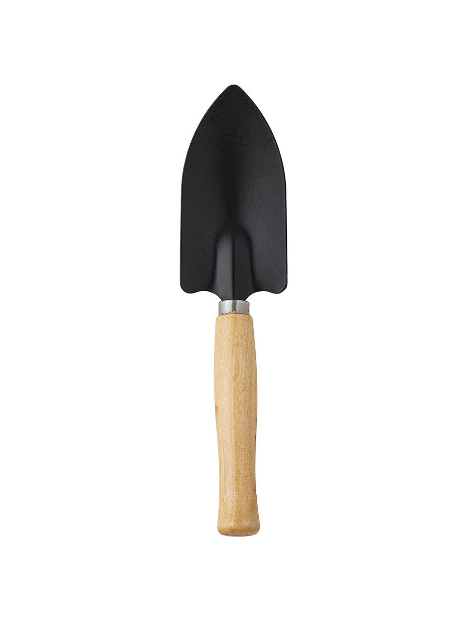 Outils de jardinage avec manche en bois d'eucalyptus Dorel, 3 élém., Noir, brun clair couleur argentée, larg. 7 x haut. 21 cm