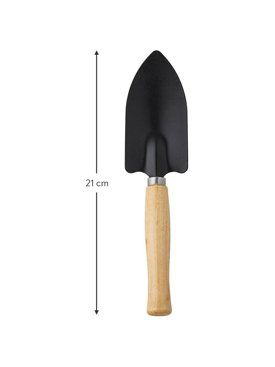 Outils de jardinage avec manche en bois d'eucalyptus Dorel, 3 élém., Noir, brun clair couleur argentée, larg. 7 x haut. 21 cm