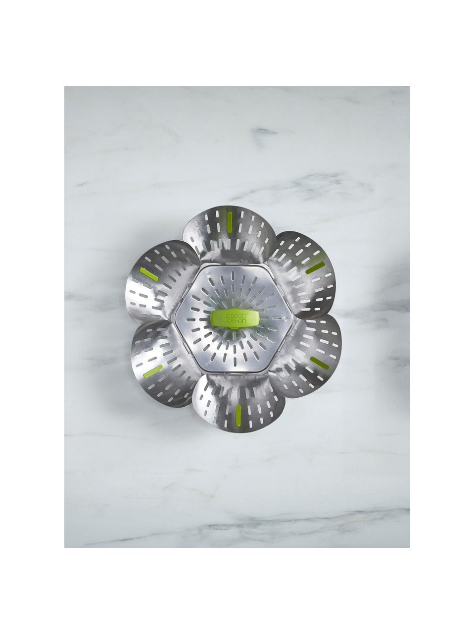 Skládací pařáček Bloom, Nerezová ocel, kartáčované, silikon, Stříbrná, zelená, Ø 16 cm, V 10 cm