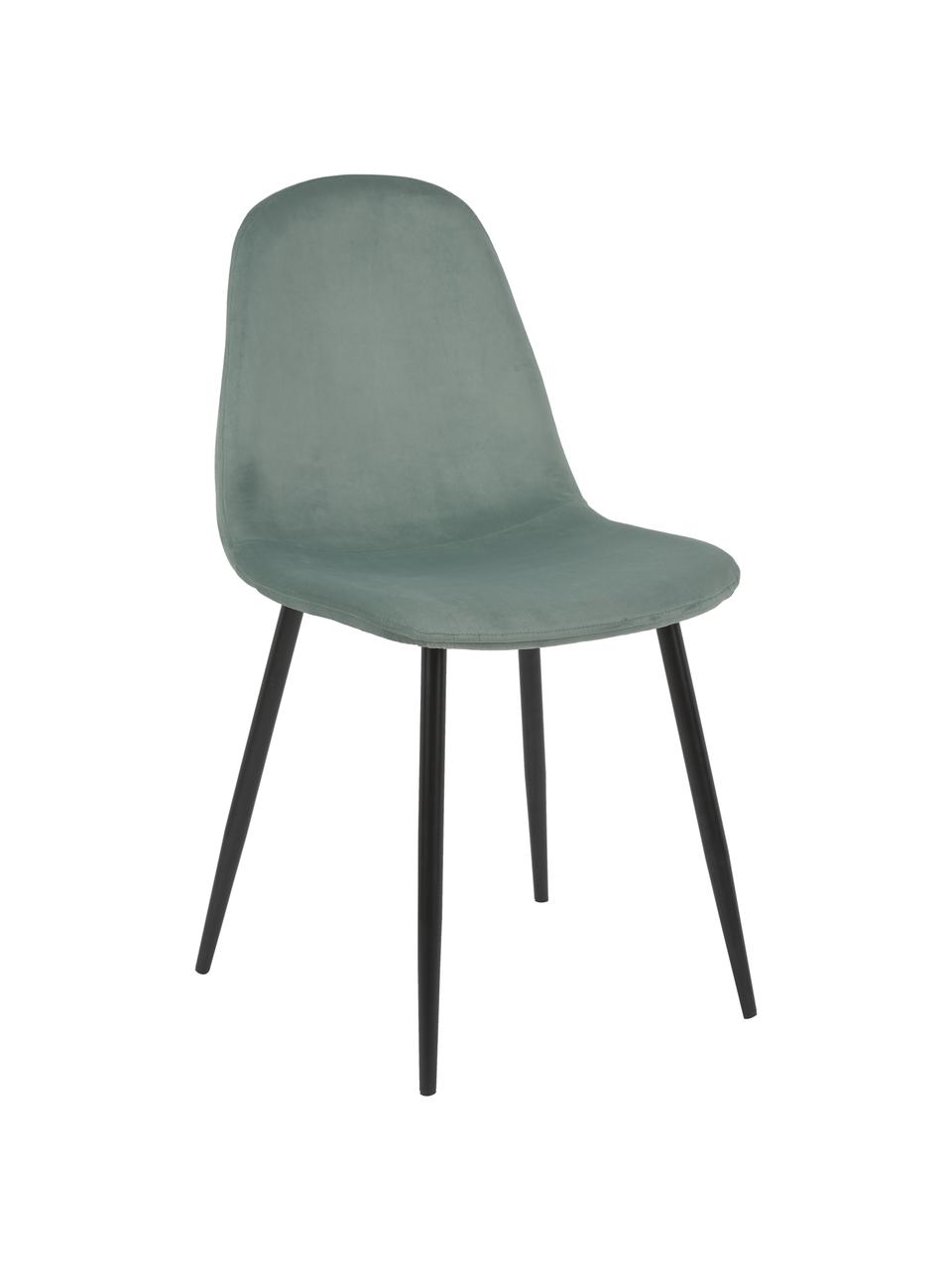 Krzesło tapicerowane z aksamitu Karla, 2 szt., Tapicerka: aksamit (100 % poliester), Nogi: metal malowany proszkowo, Aksamit szałwiowy zielony, S 44 x G 53 cm