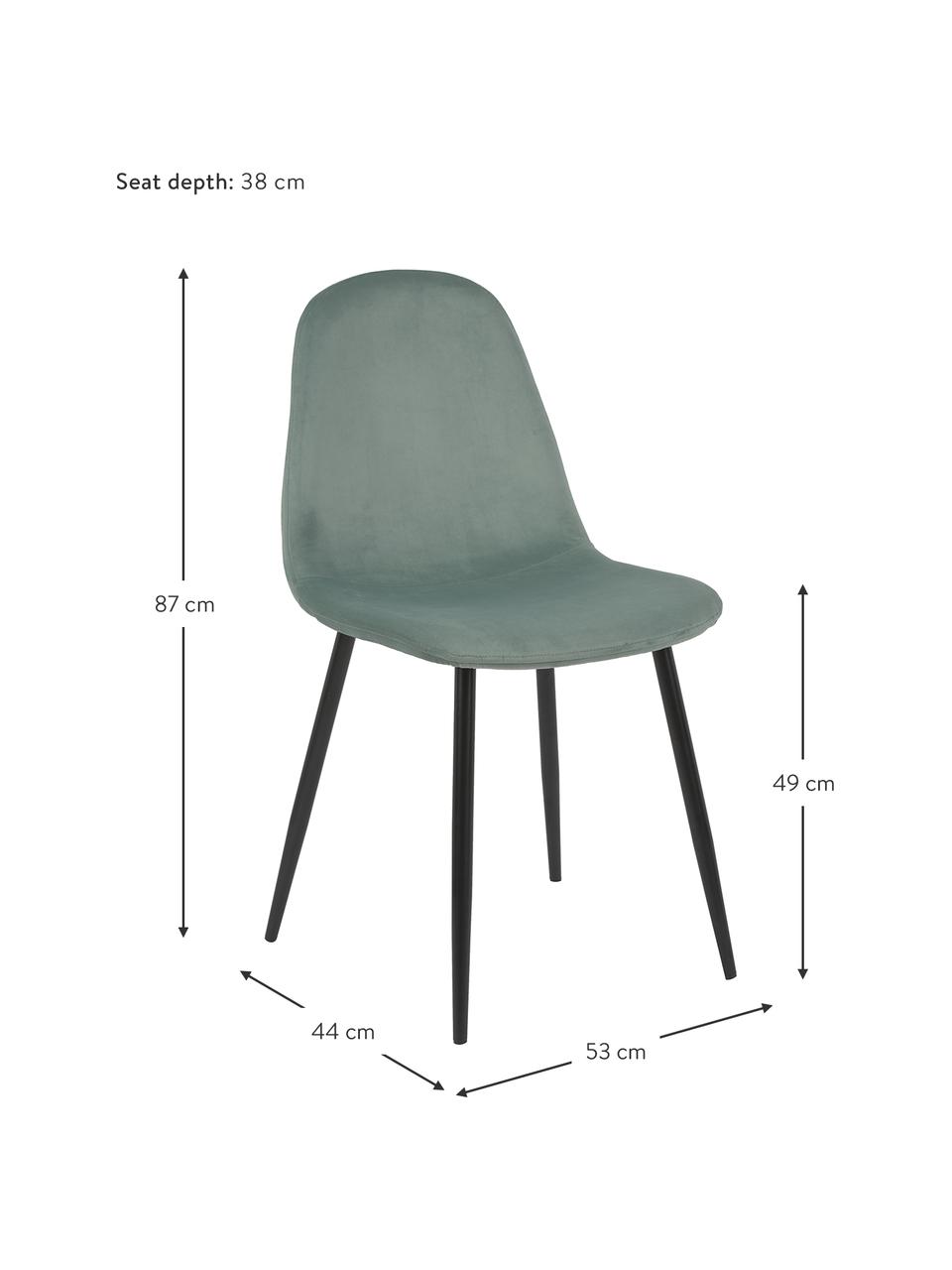 Krzesło tapicerowane z aksamitu Karla, 2 szt., Tapicerka: aksamit (100 % poliester), Nogi: metal malowany proszkowo, Aksamit szałwiowy zielony, S 44 x G 53 cm