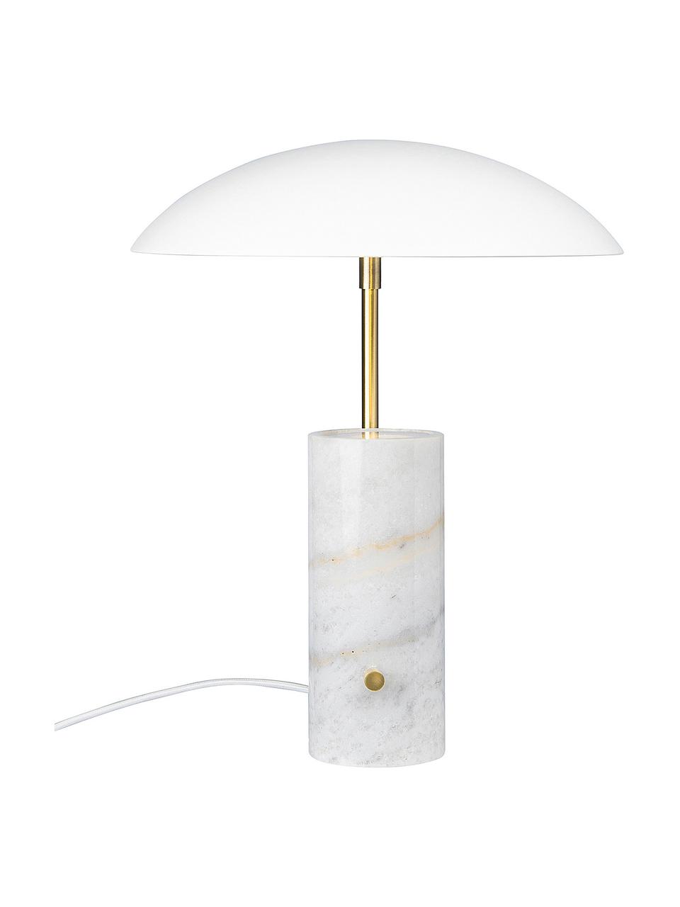 Tischlampe Mademoiselles mit Marmorfuss, Lampenschirm: Metall, beschichtet, Weiss, marmoriert, Messingfarben, Ø 32 x H 42 cm