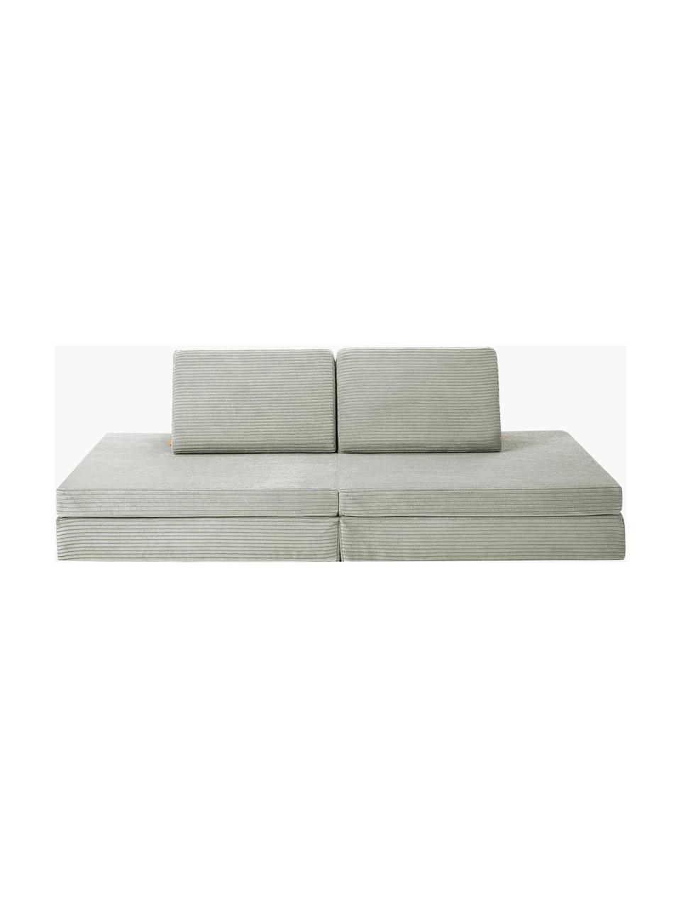 Sofá infantil moduar de juegos artesanal de pana Mila, Tapizado: pana (100 % poliéster), Pana verde salvia, An 168 x F 84 cm