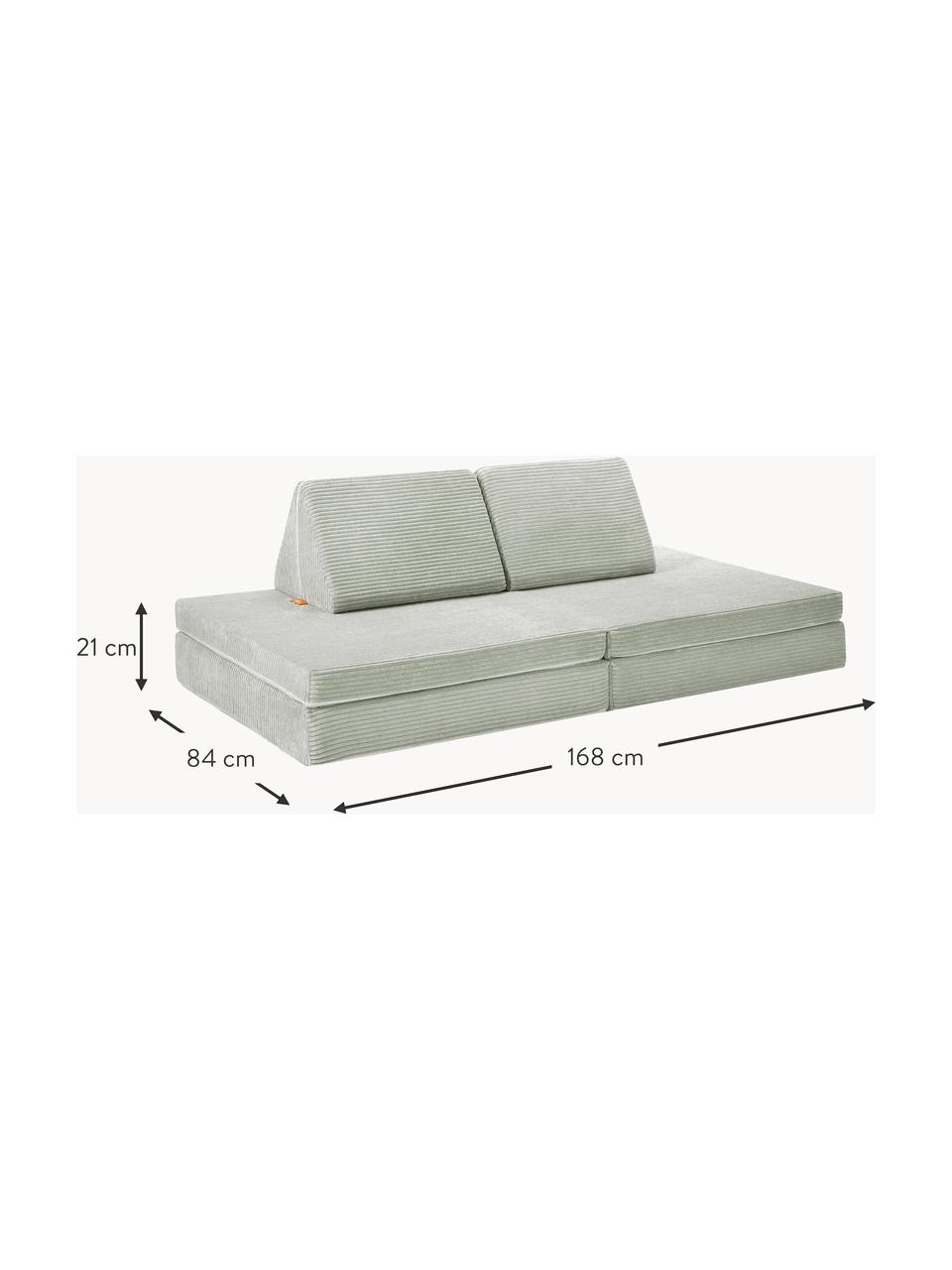 Ręcznie wykonana dziecięca sofa modułowa ze sztruksu Mila, Tapicerka: sztruks (100% poliester), Szałwiowy zielony sztruks, S 168 x G 84 cm