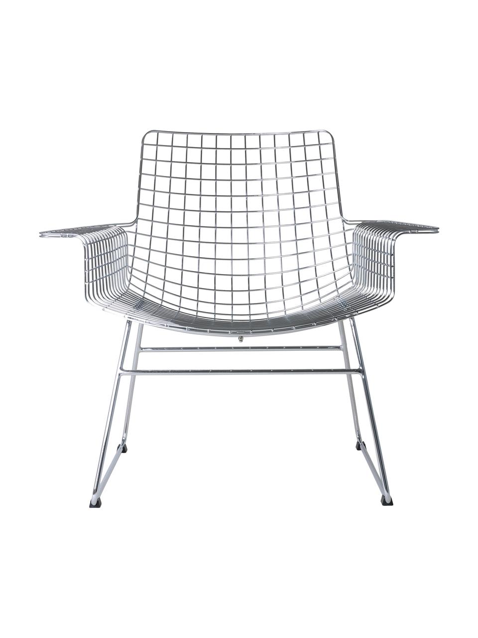 Metalen loungefauteuil Wire in chroom, Verchroomd metaal, Chroomkleurig, B 84  x D 70 cm