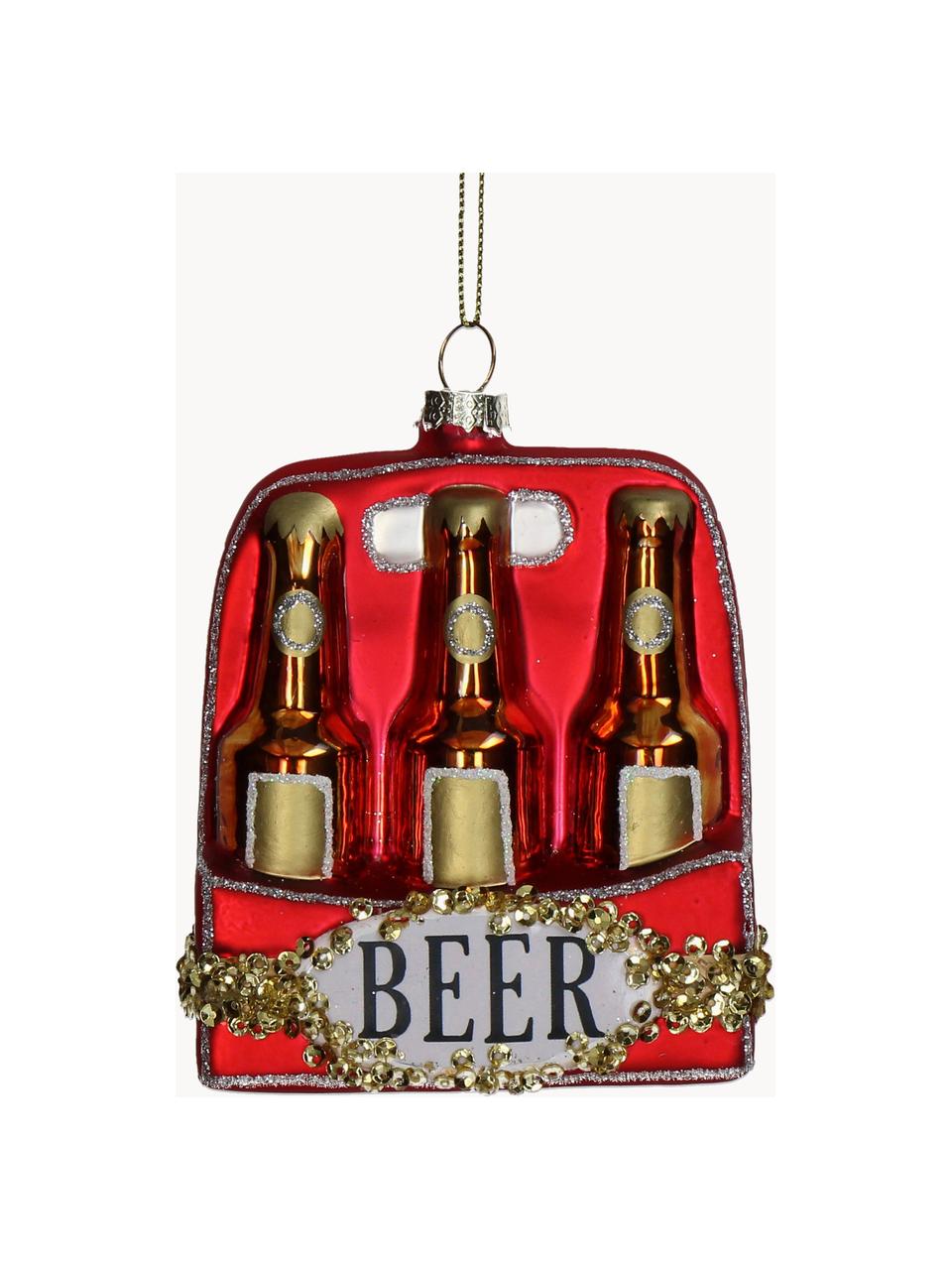 Décoration de sapin de Noël Beer Pack, Verre, Rouge, doré, larg. 8 x haut. 10 cm