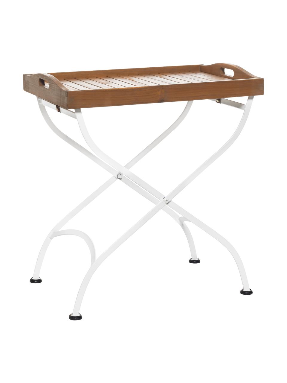 Dienbladtafel Parklife, Tafelblad: geolied acaciahout, Frame: verzinkt en gepoedercoat , Wit, acaciahoutkleurig, 65 x 72 cm